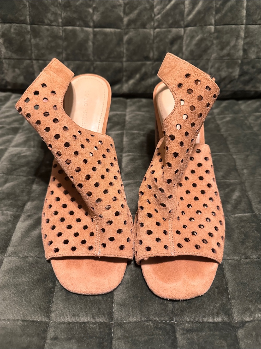 Marc Fisher Open-Toe Perforated Suede Mule - Blush Pink